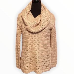 Antonio Melani Chunky Knit Cowl Neck Sweater Small Blush Pink Sequin Metallic